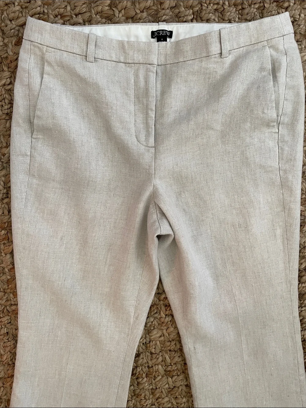 J.Crew Kaya Linen Blend Fully Lined Ivory Straight Leg Trousers Pants Size 6